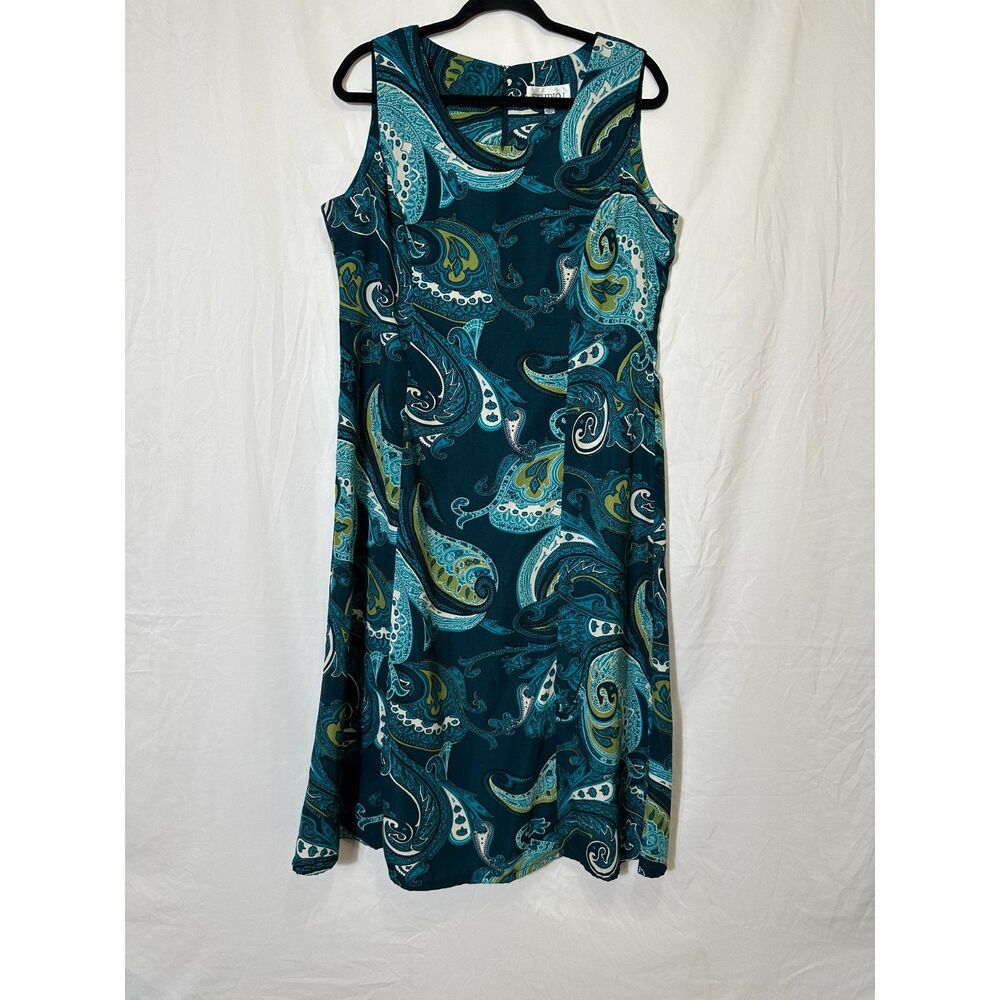 Studio 1 Women's BOHO Hippie Blue/Green Paisley Sheath Dress Sleeveless, Size 12
